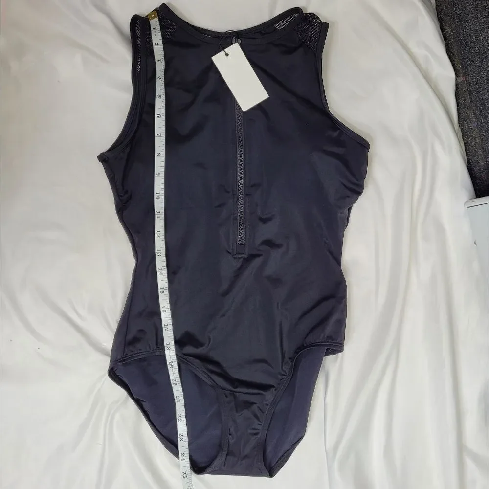 NEW Hermoza‎ black mesh panel Katherine zip front one piece swimsuit 4